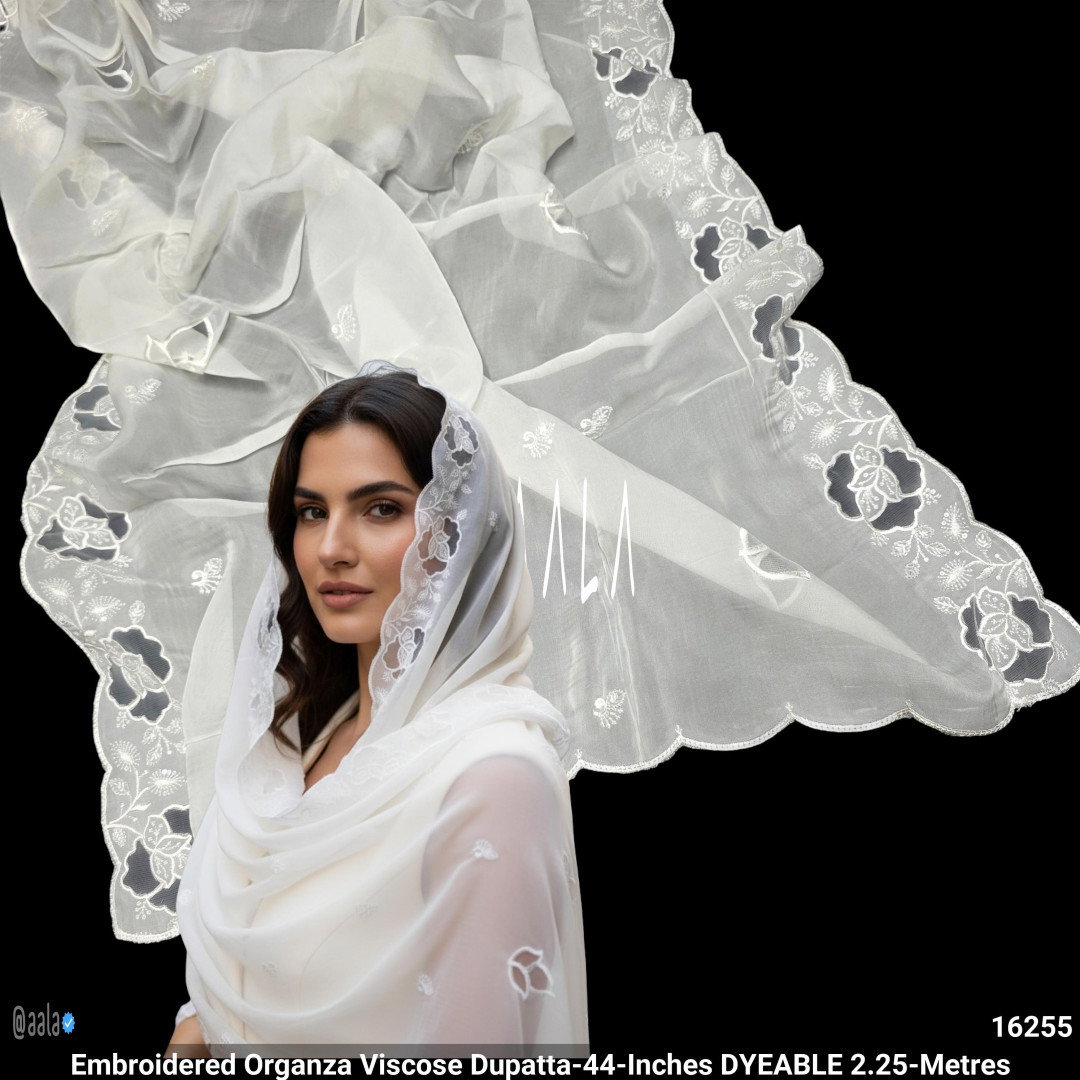 Embroidered Organza Viscose Dupatta-44-Inches DYEABLE 2.25-Metres