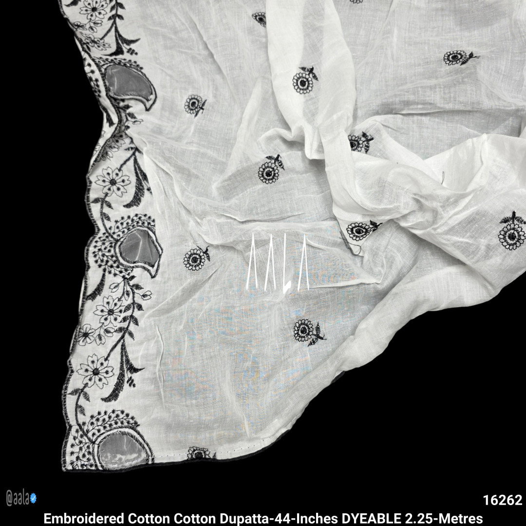Embroidered Cotton Cotton Dupatta-44-Inches DYEABLE 2.25-Metres