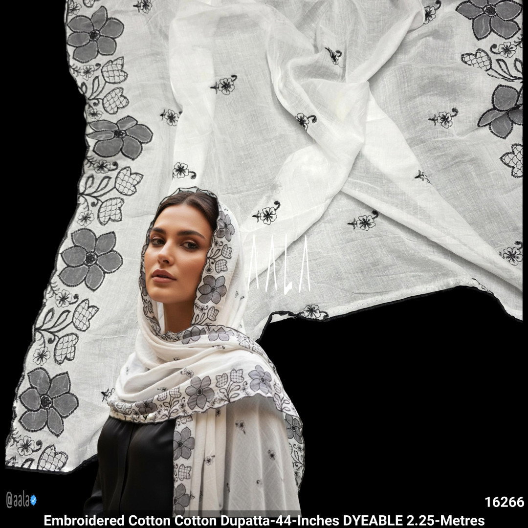 Embroidered Cotton Cotton Dupatta-44-Inches DYEABLE 2.25-Metres