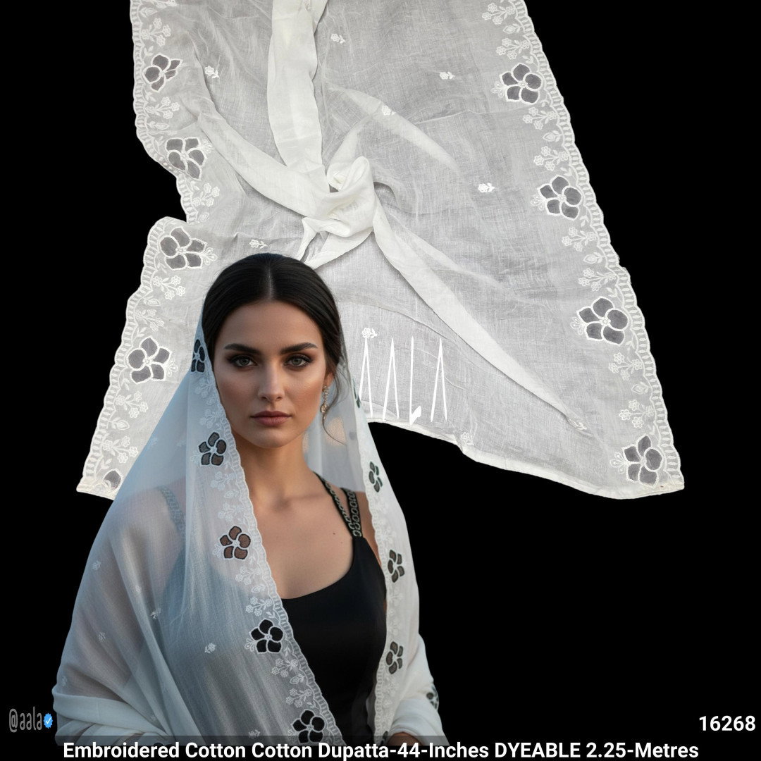 Embroidered Cotton Cotton Dupatta-44-Inches DYEABLE 2.25-Metres