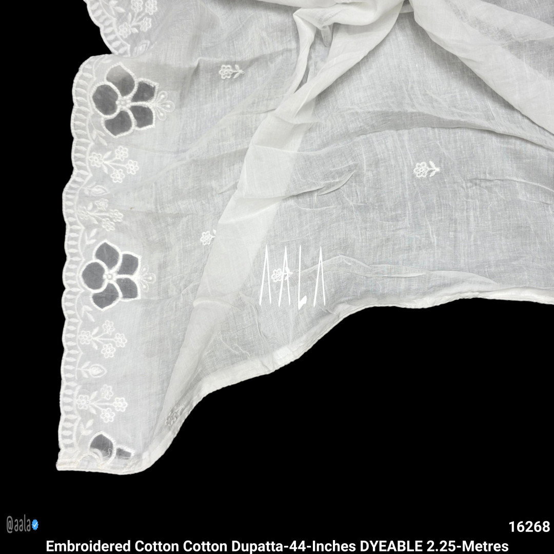 Embroidered Cotton Cotton Dupatta-44-Inches DYEABLE 2.25-Metres
