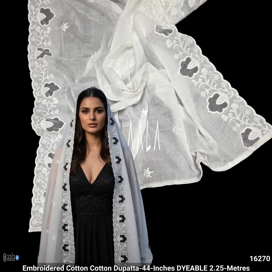 Embroidered Cotton Cotton Dupatta-44-Inches DYEABLE 2.25-Metres