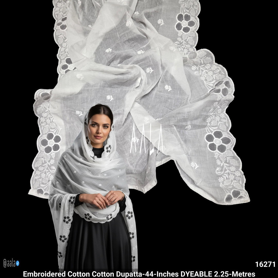 Embroidered Cotton Cotton Dupatta-44-Inches DYEABLE 2.25-Metres