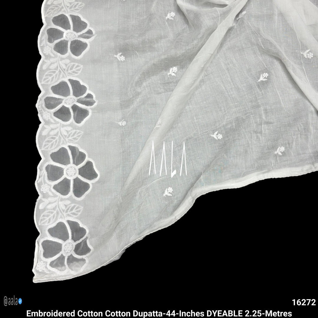 Embroidered Cotton Cotton Dupatta-44-Inches DYEABLE 2.25-Metres