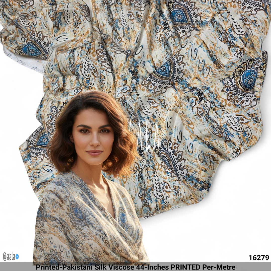 Printed-Pakistani Silk Viscose 44-Inches PRINTED Per-Metre