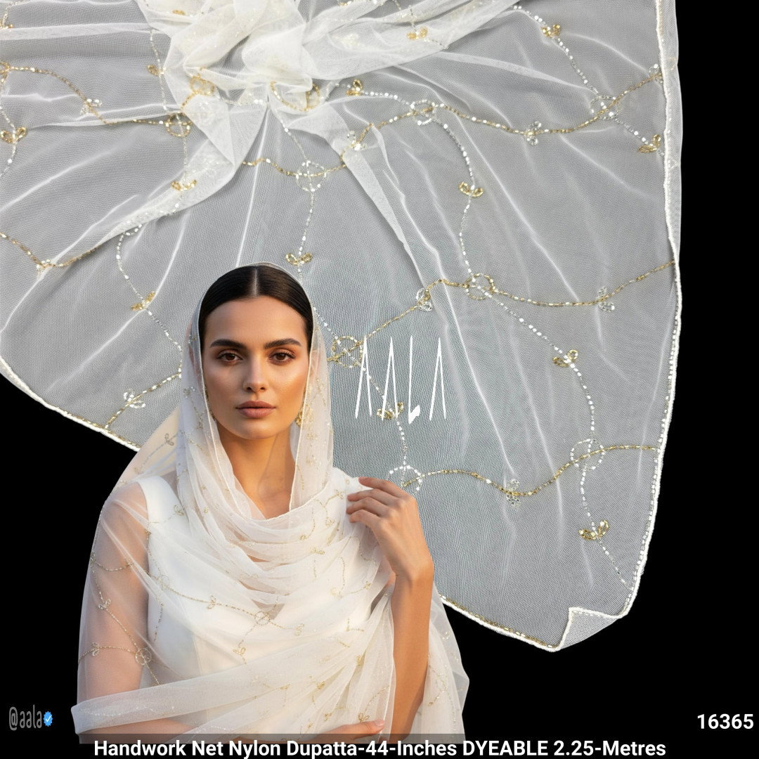 Handwork Net Nylon Dupatta-44-Inches DYEABLE 2.25-Metres