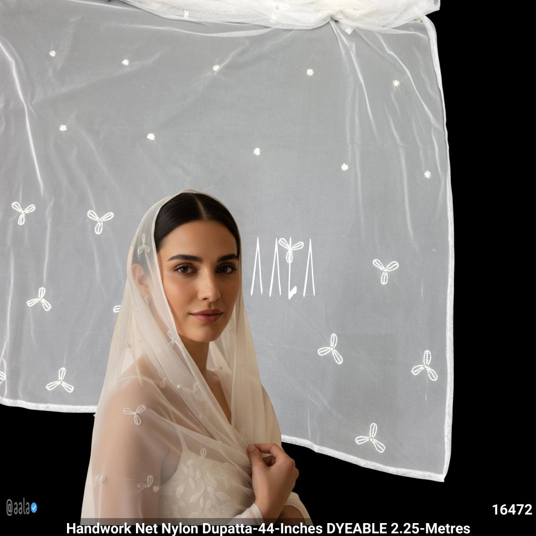 Handwork Net Nylon Dupatta-44-Inches DYEABLE 2.25-Metres