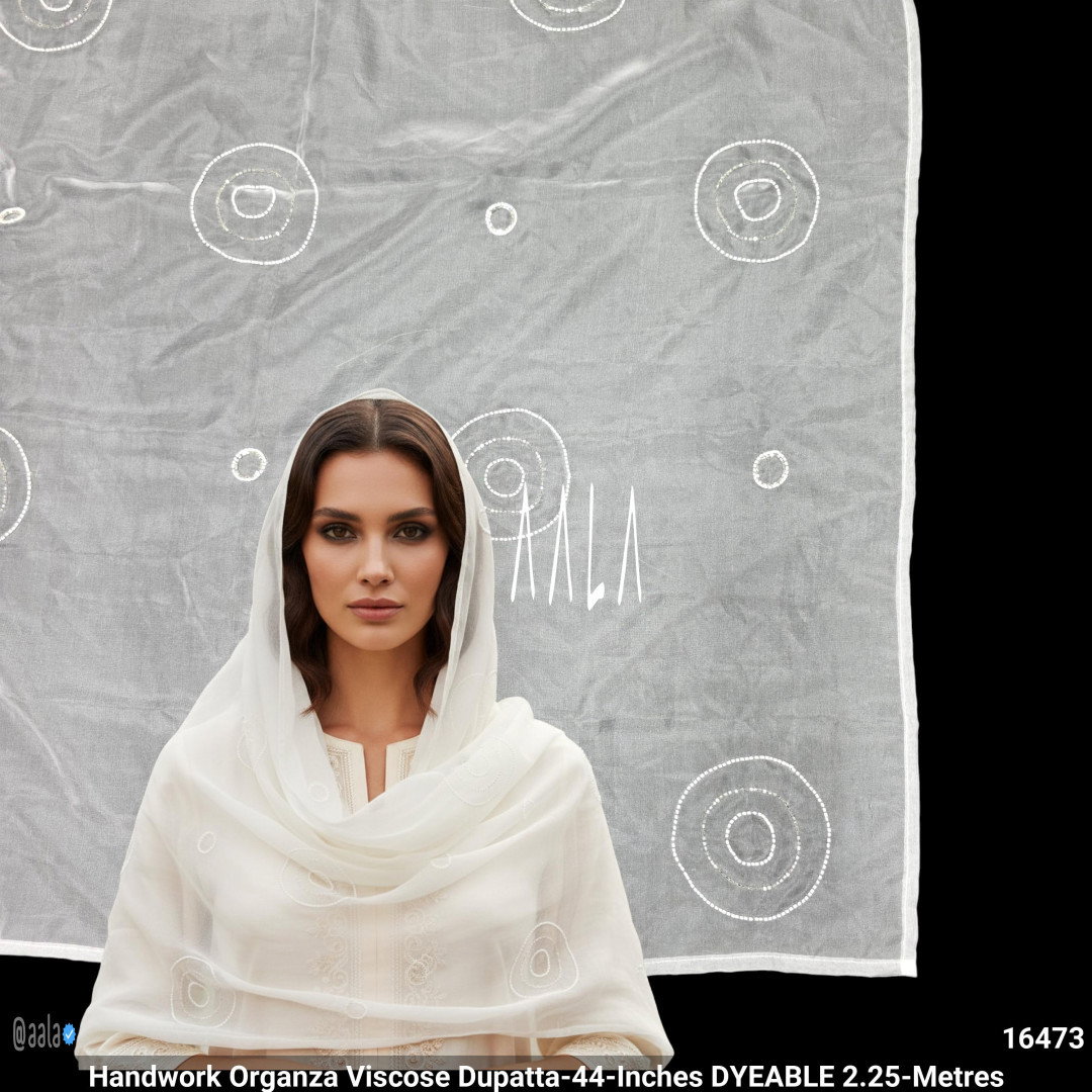 Handwork Organza Viscose Dupatta-44-Inches DYEABLE 2.25-Metres