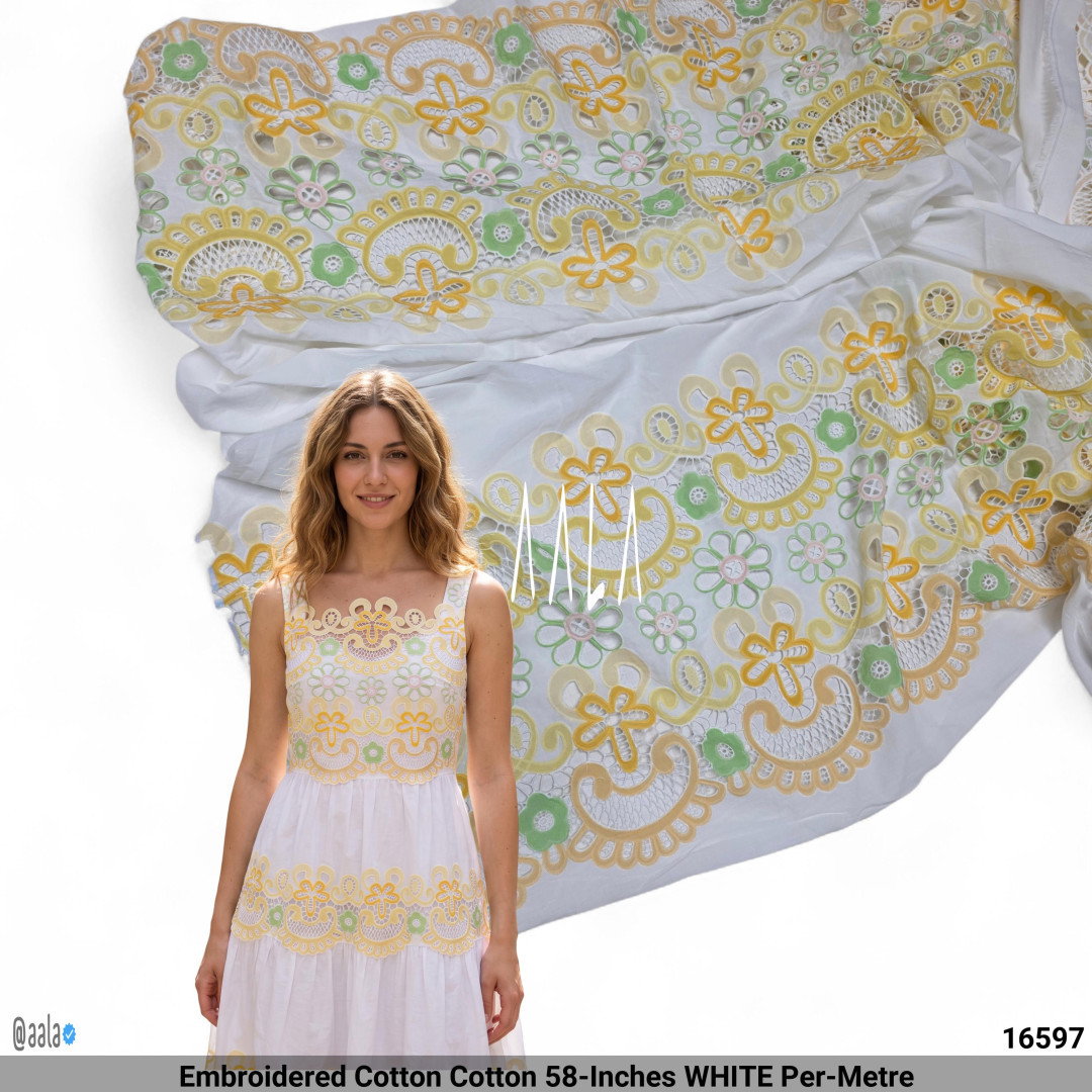 Embroidered Cotton Cotton 58-Inches WHITE Per-Metre