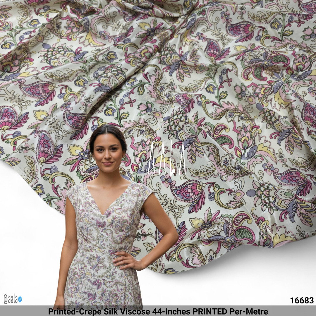 Printed-Crepe Silk Viscose 44-Inches PRINTED Per-Metre