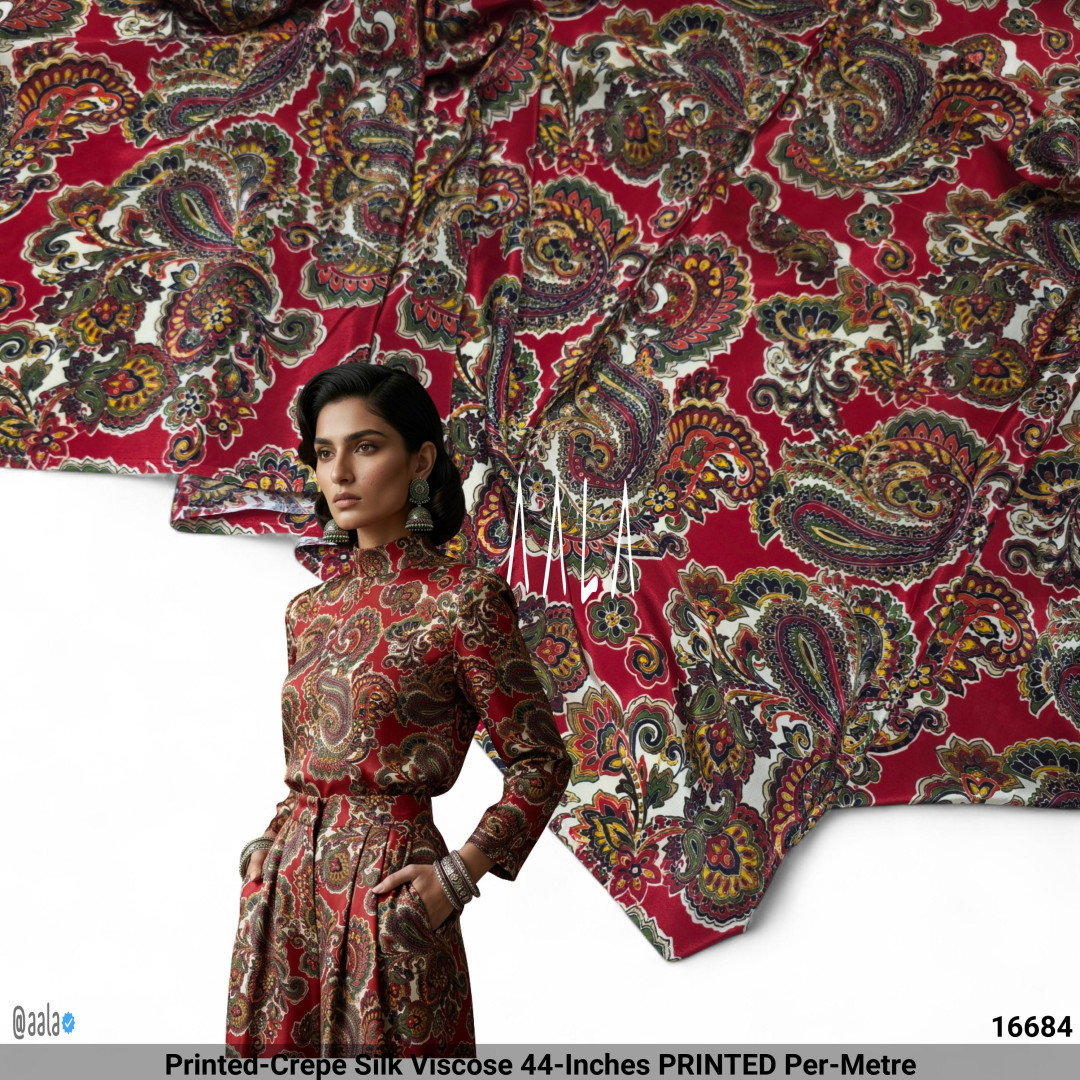 Printed-Crepe Silk Viscose 44-Inches PRINTED Per-Metre