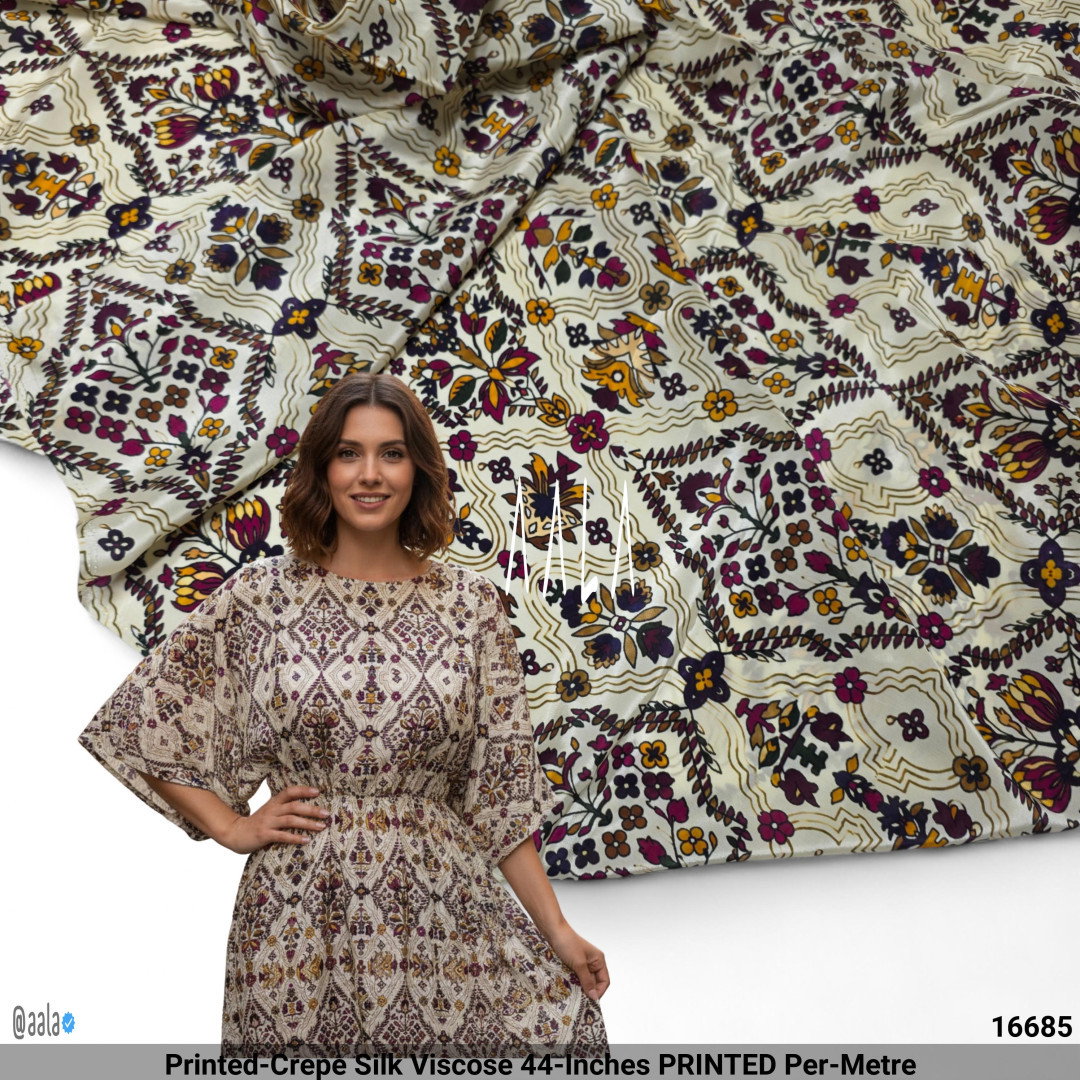 Printed-Crepe Silk Viscose 44-Inches PRINTED Per-Metre