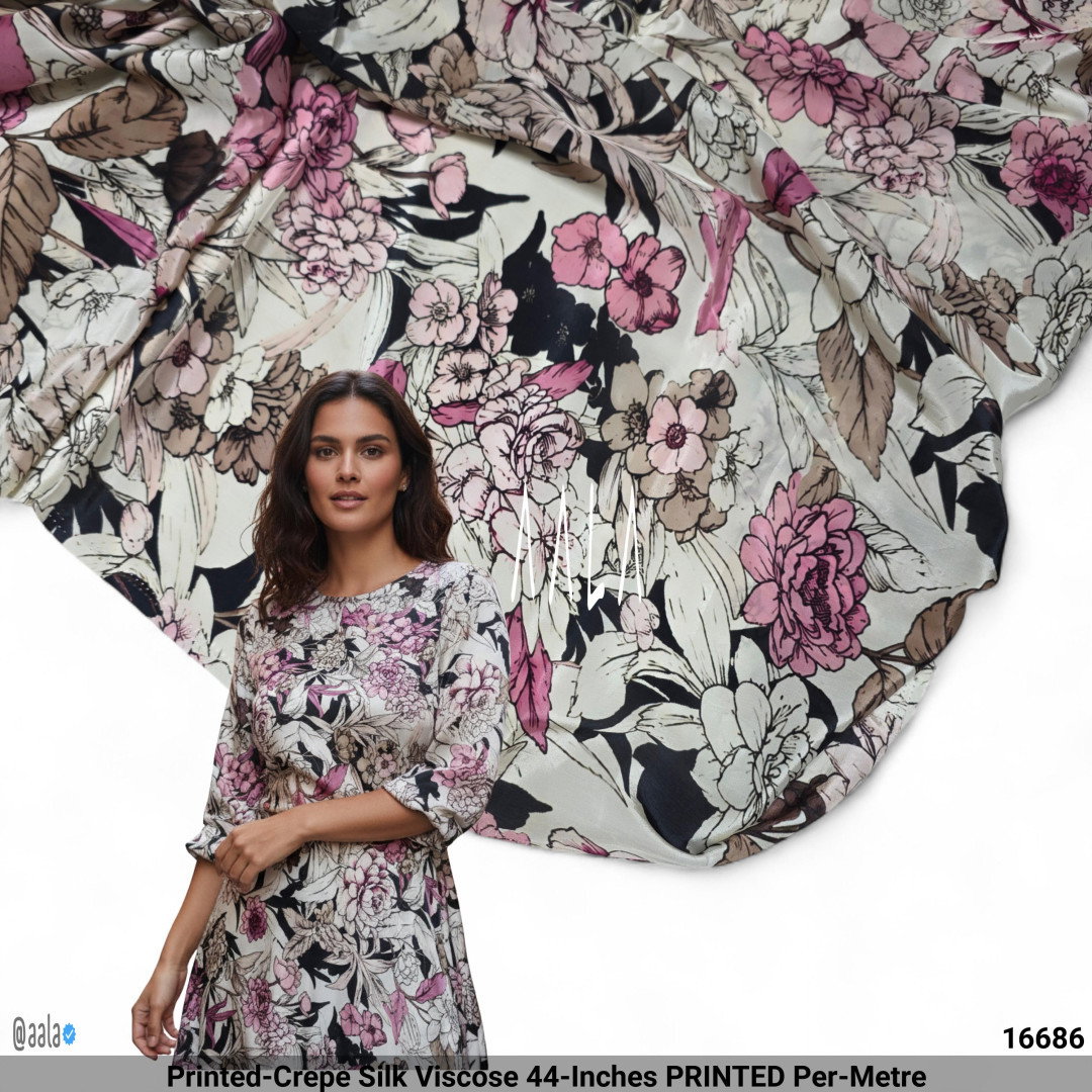 Printed-Crepe Silk Viscose 44-Inches PRINTED Per-Metre