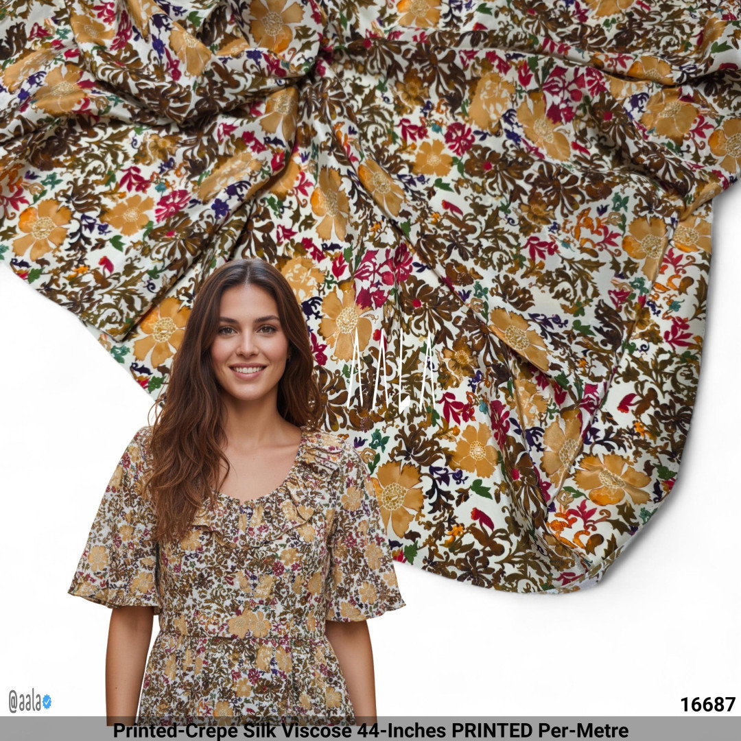 Printed-Crepe Silk Viscose 44-Inches PRINTED Per-Metre
