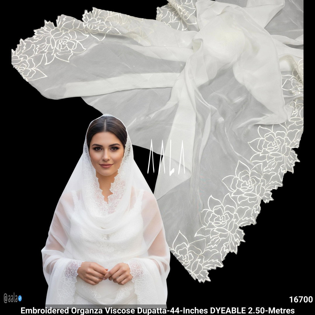 Embroidered Organza Viscose Dupatta-44-Inches DYEABLE 2.50-Metres