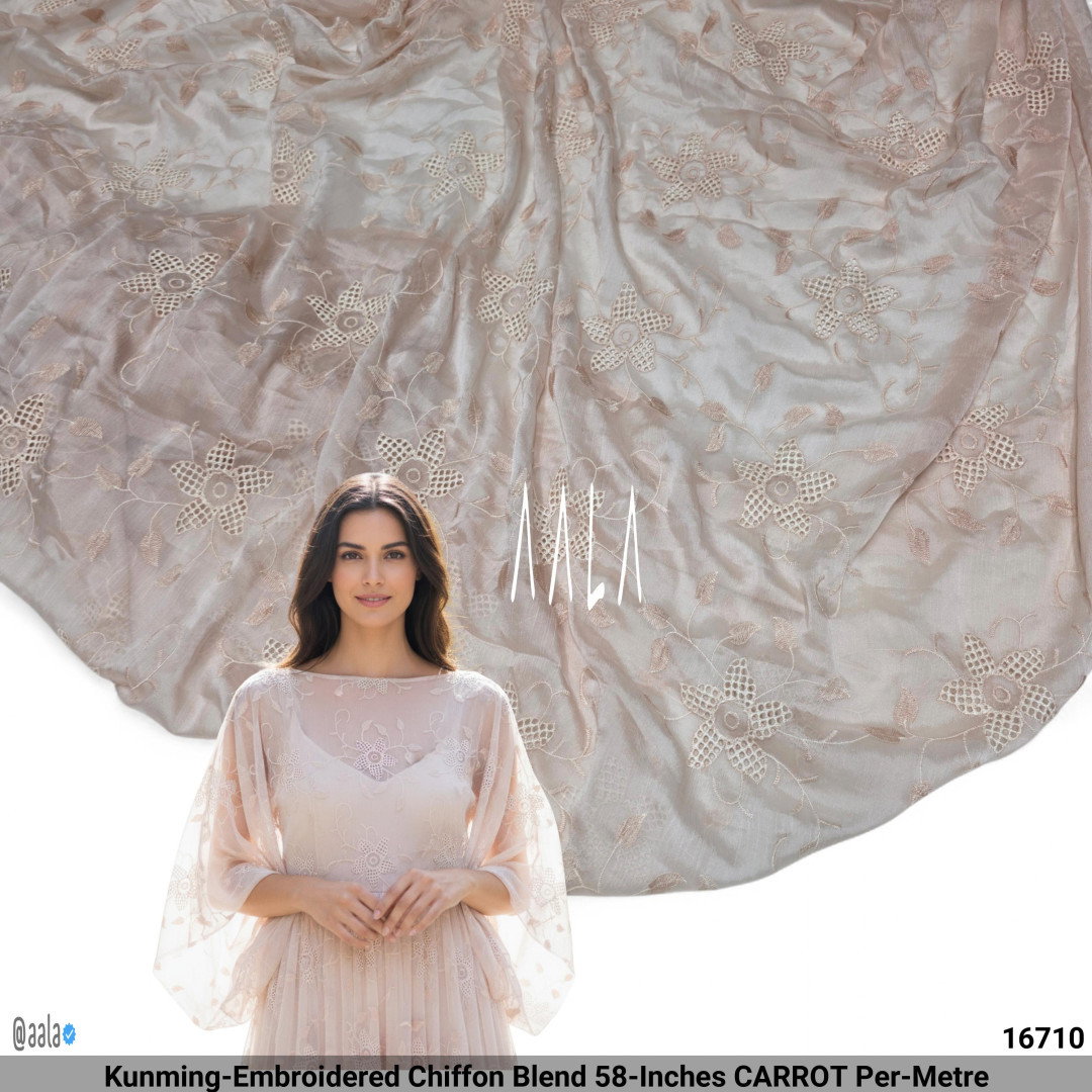 Kunming-Embroidered Chiffon Blend 58-Inches CARROT Per-Metre