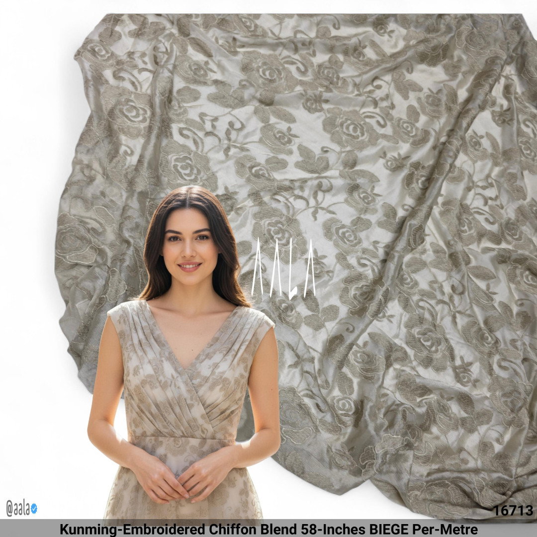 Kunming-Embroidered Chiffon Blend 58-Inches BIEGE Per-Metre