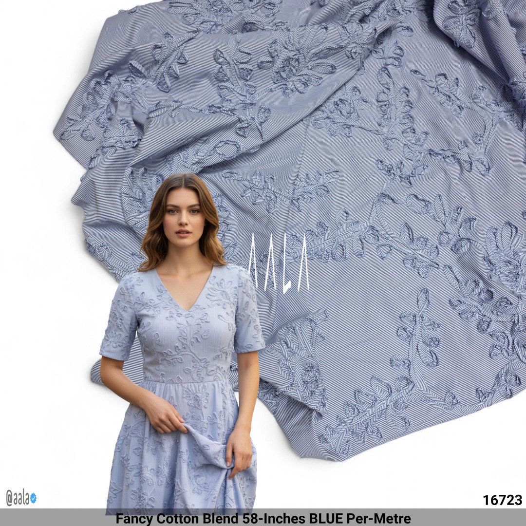 Fancy Cotton Blend 58-Inches BLUE Per-Metre