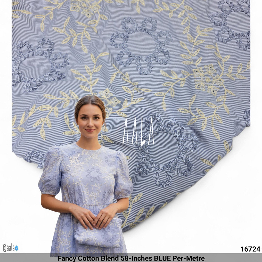 Fancy Cotton Blend 58-Inches BLUE Per-Metre