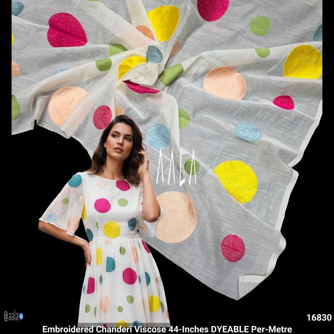 Embroidered Chanderi Viscose 44-Inches DYEABLE Per-Metre