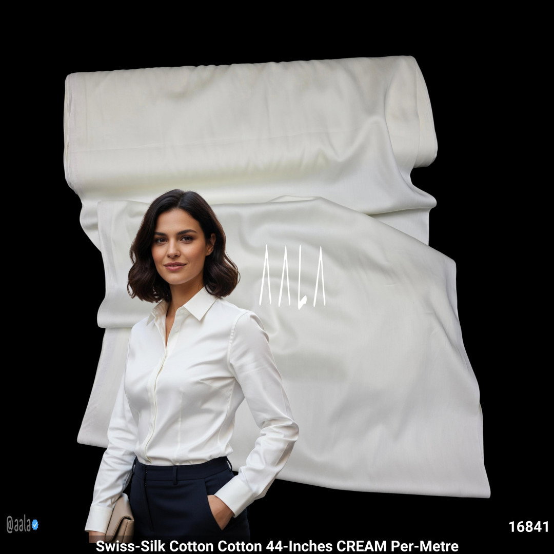 Swiss-Silk Cotton Cotton 44-Inches CREAM Per-Metre
