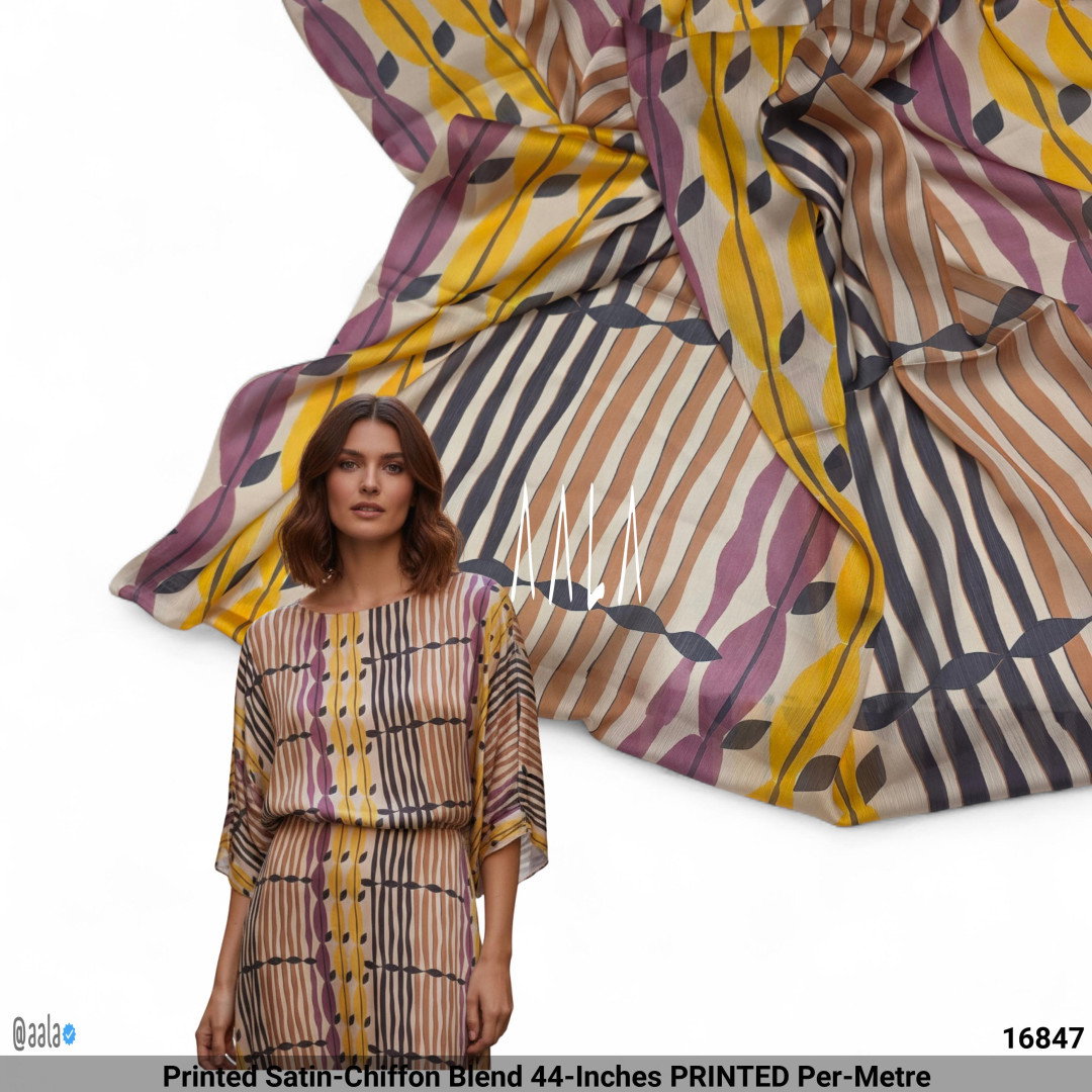 Printed Satin-Chiffon Blend 44-Inches PRINTED Per-Metre