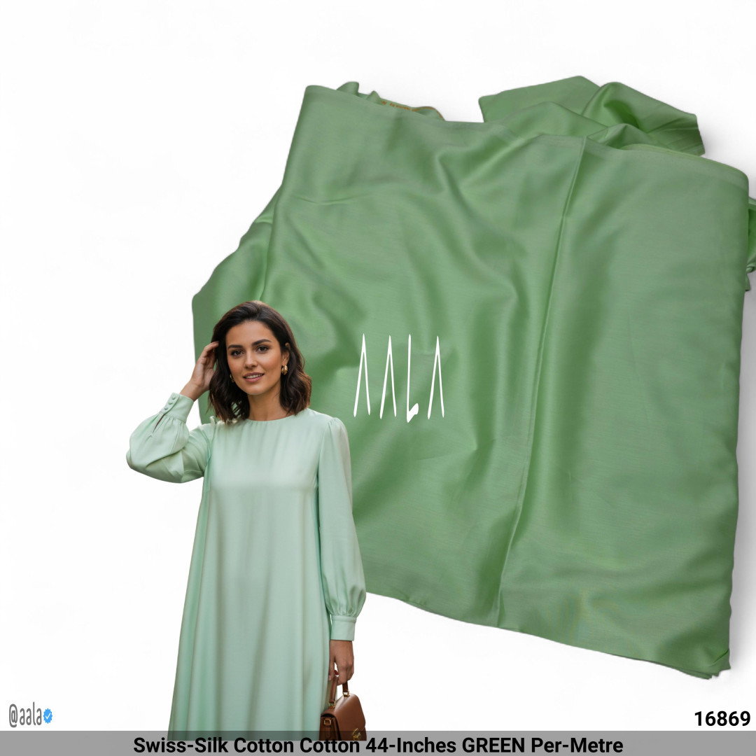 Swiss-Silk Cotton Cotton 44-Inches GREEN Per-Metre