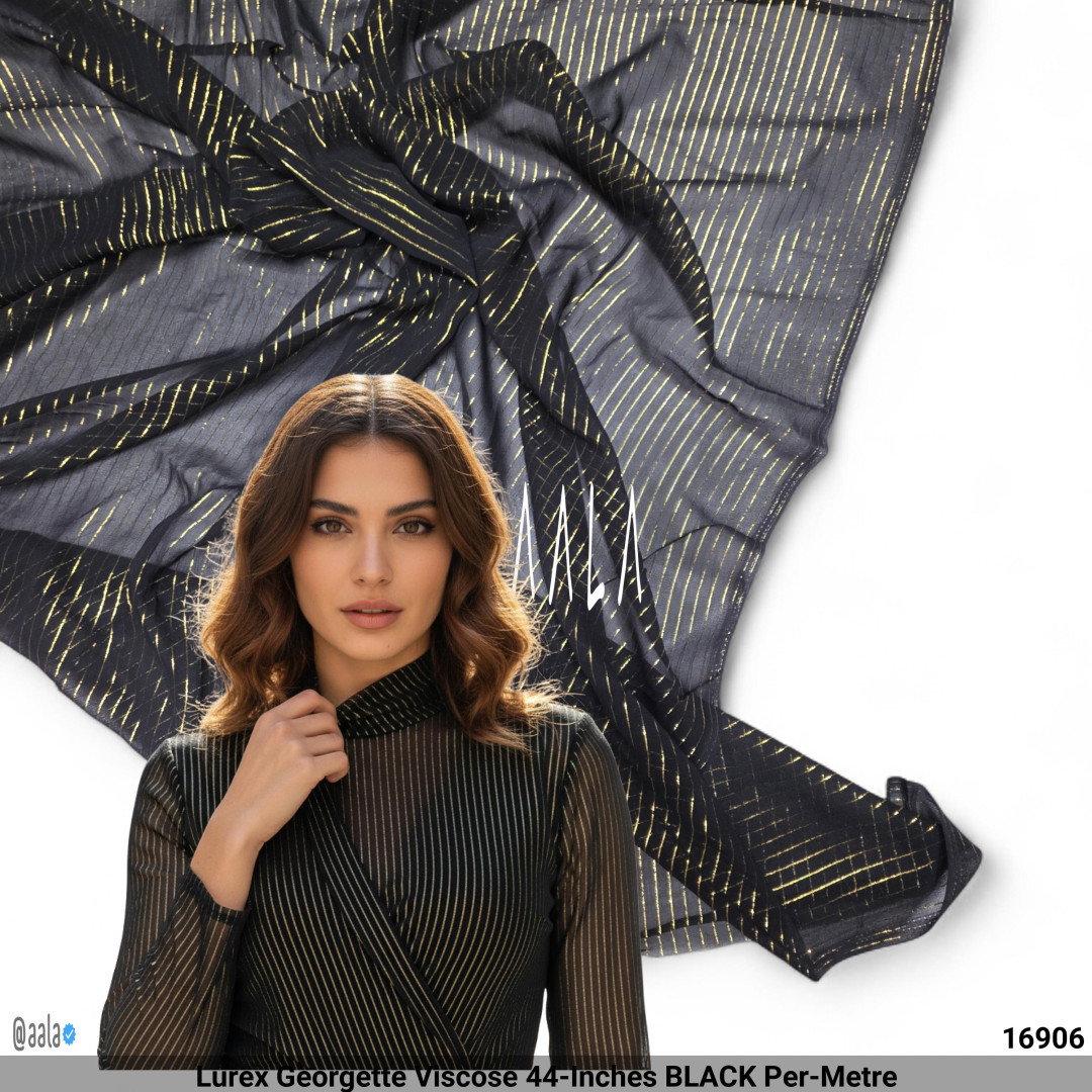 Lurex Georgette Viscose 44-Inches BLACK Per-Metre