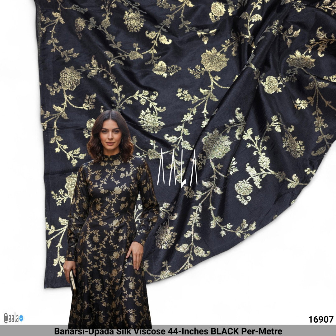 Banarsi-Upada Silk Viscose 44-Inches BLACK Per-Metre