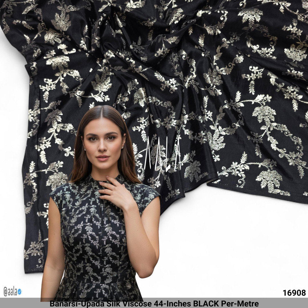 Banarsi-Upada Silk Viscose 44-Inches BLACK Per-Metre