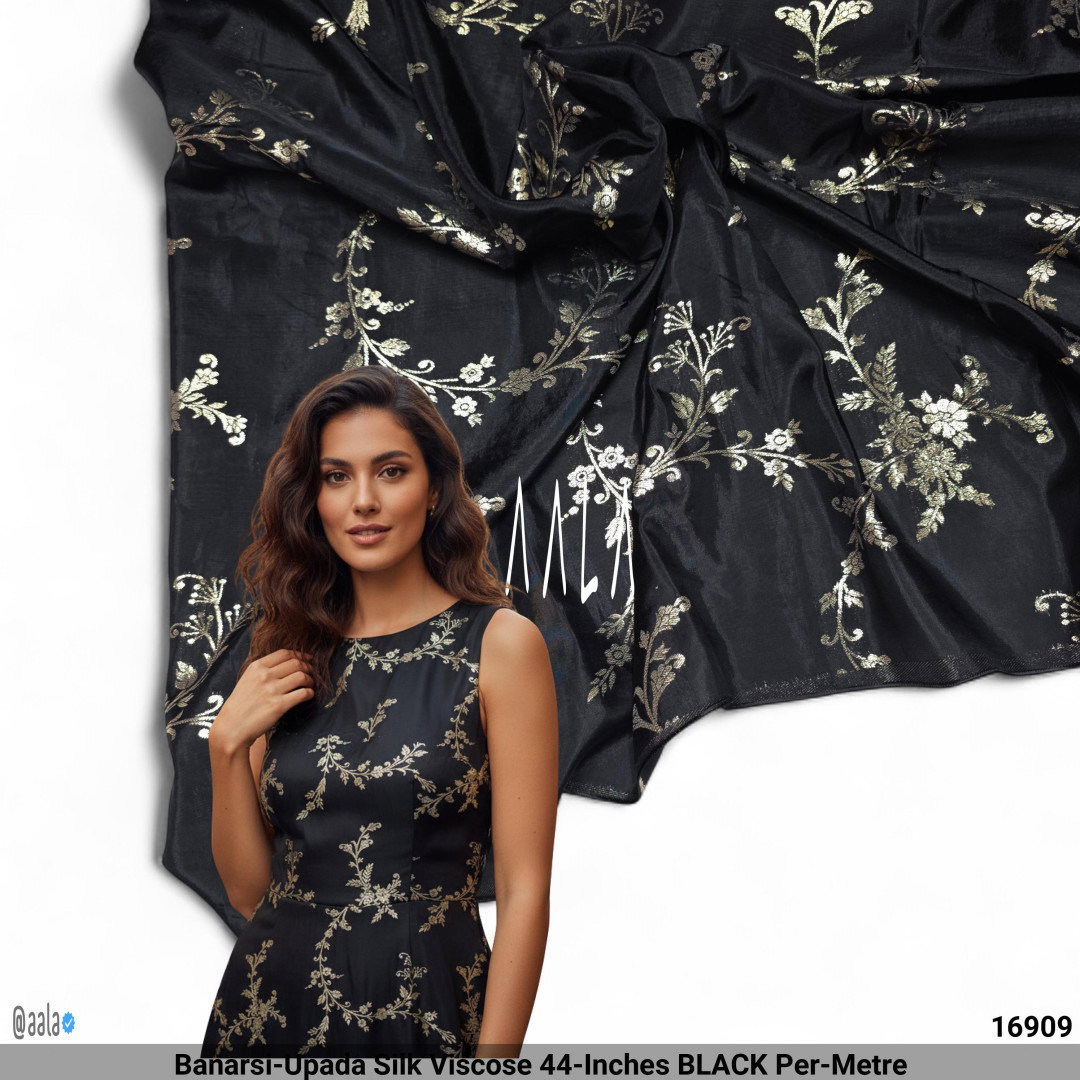 Banarsi-Upada Silk Viscose 44-Inches BLACK Per-Metre