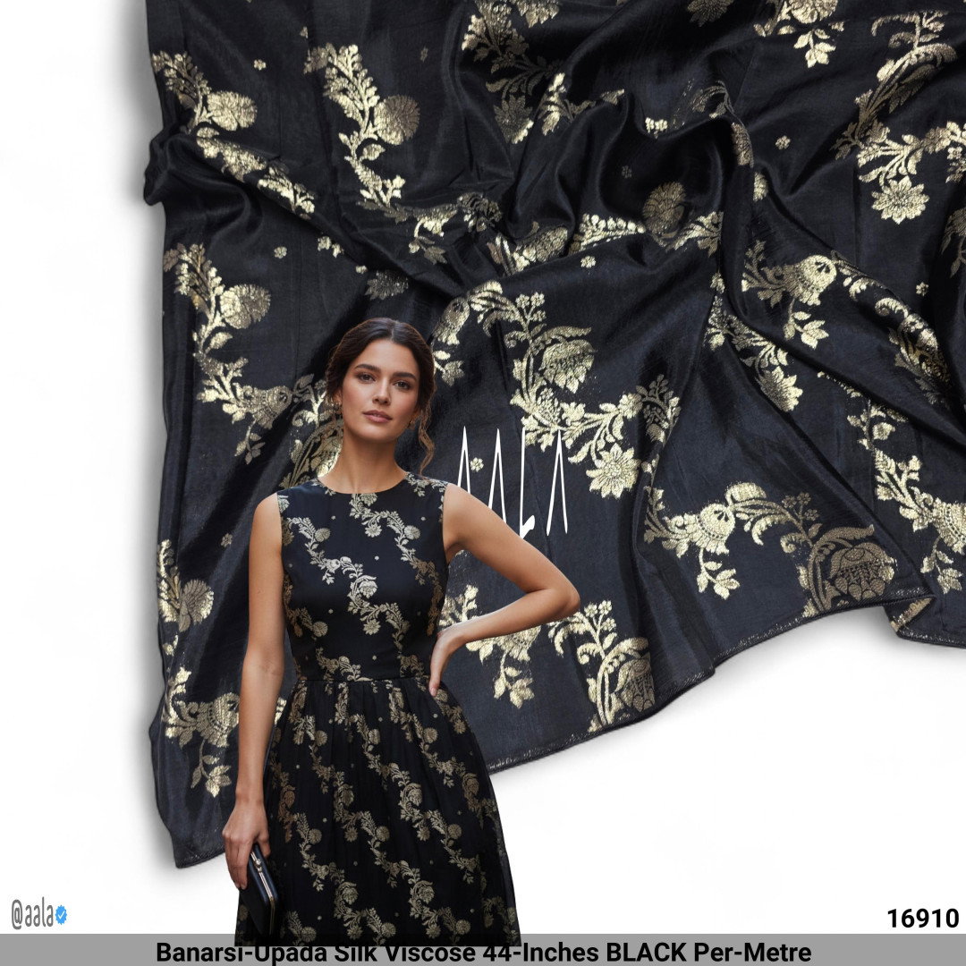 Banarsi-Upada Silk Viscose 44-Inches BLACK Per-Metre