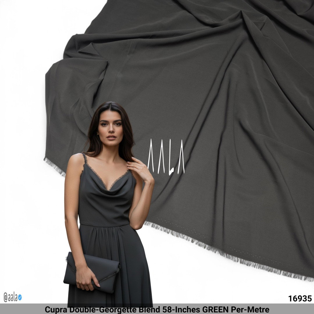 Cupra Double-Georgette Blend 58-Inches GREEN Per-Metre