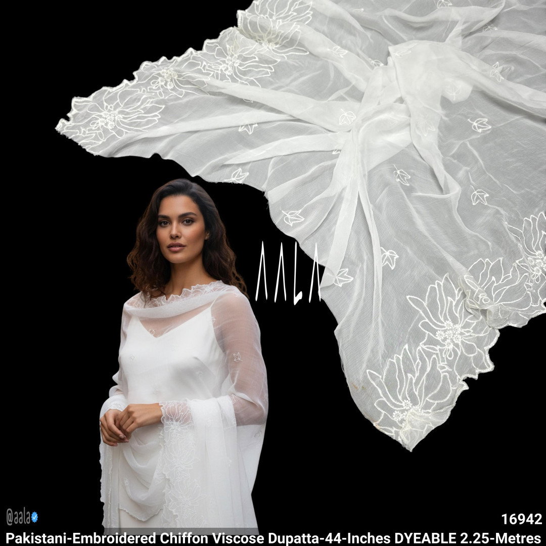 Pakistani-Embroidered Chiffon Viscose Dupatta-44-Inches DYEABLE 2.25-Metres