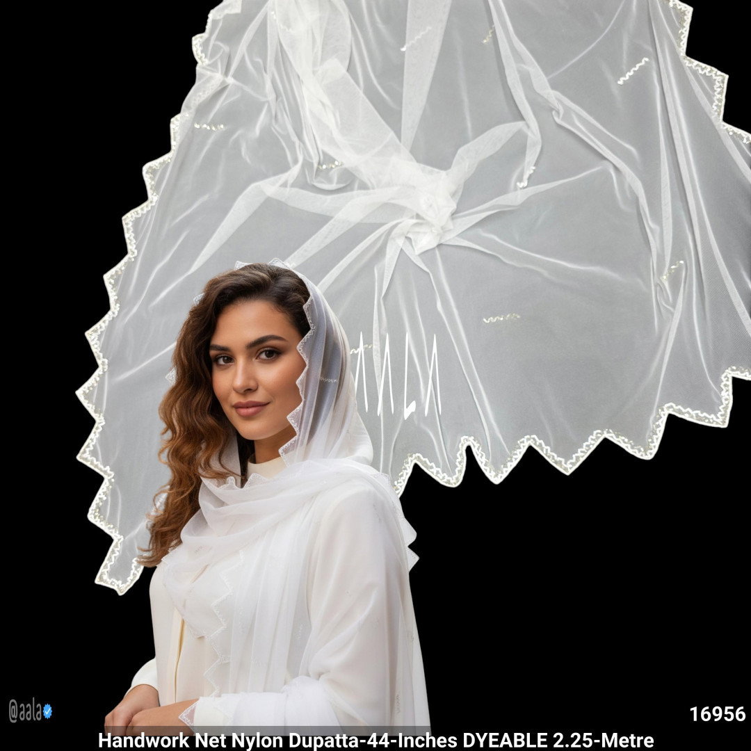 Handwork Net Nylon Dupatta-44-Inches DYEABLE 2.25-Metre