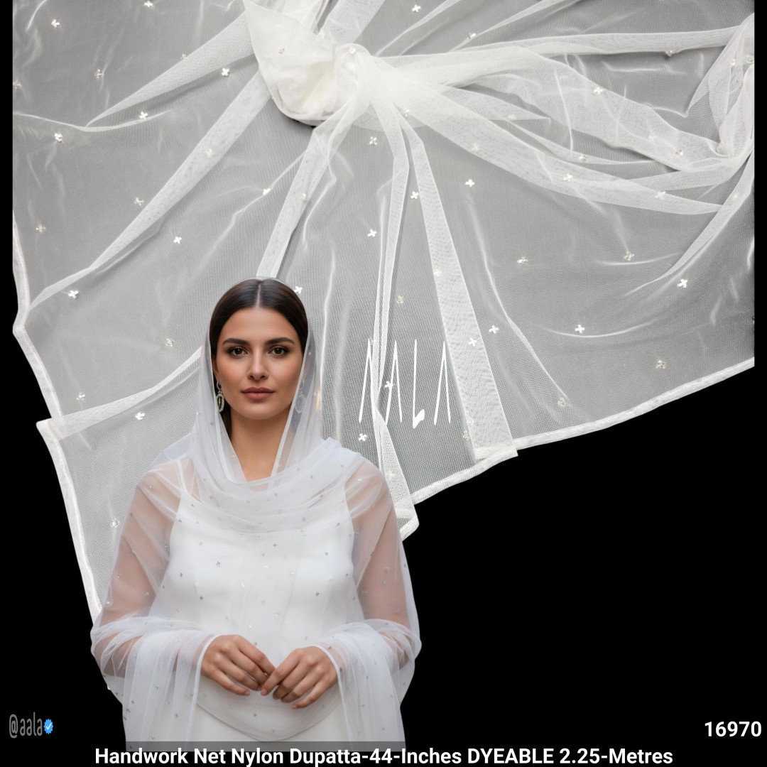 Handwork Net Nylon Dupatta-44-Inches DYEABLE 2.25-Metres
