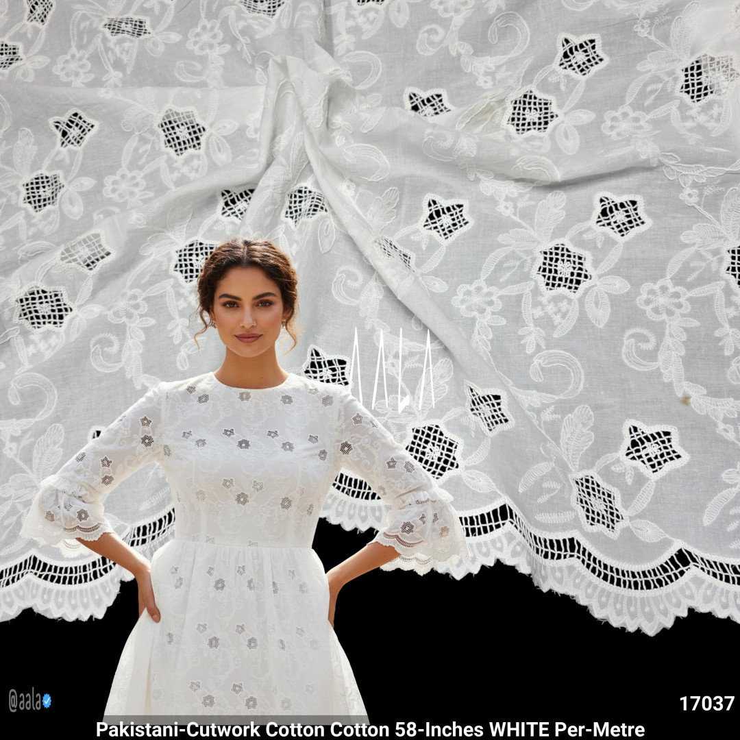 Pakistani-Cutwork Cotton Cotton 58-Inches WHITE Per-Metre