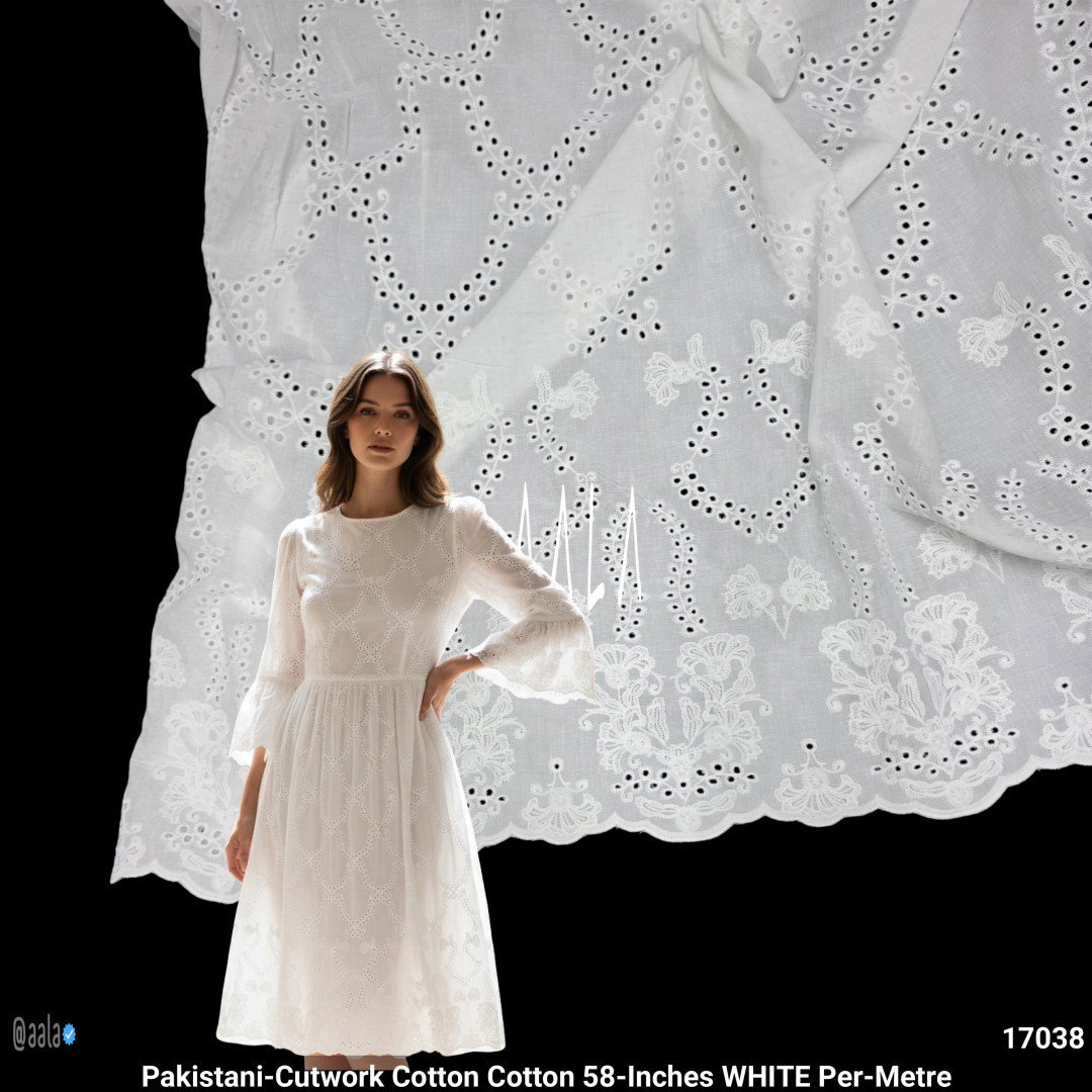 Pakistani-Cutwork Cotton Cotton 58-Inches WHITE Per-Metre