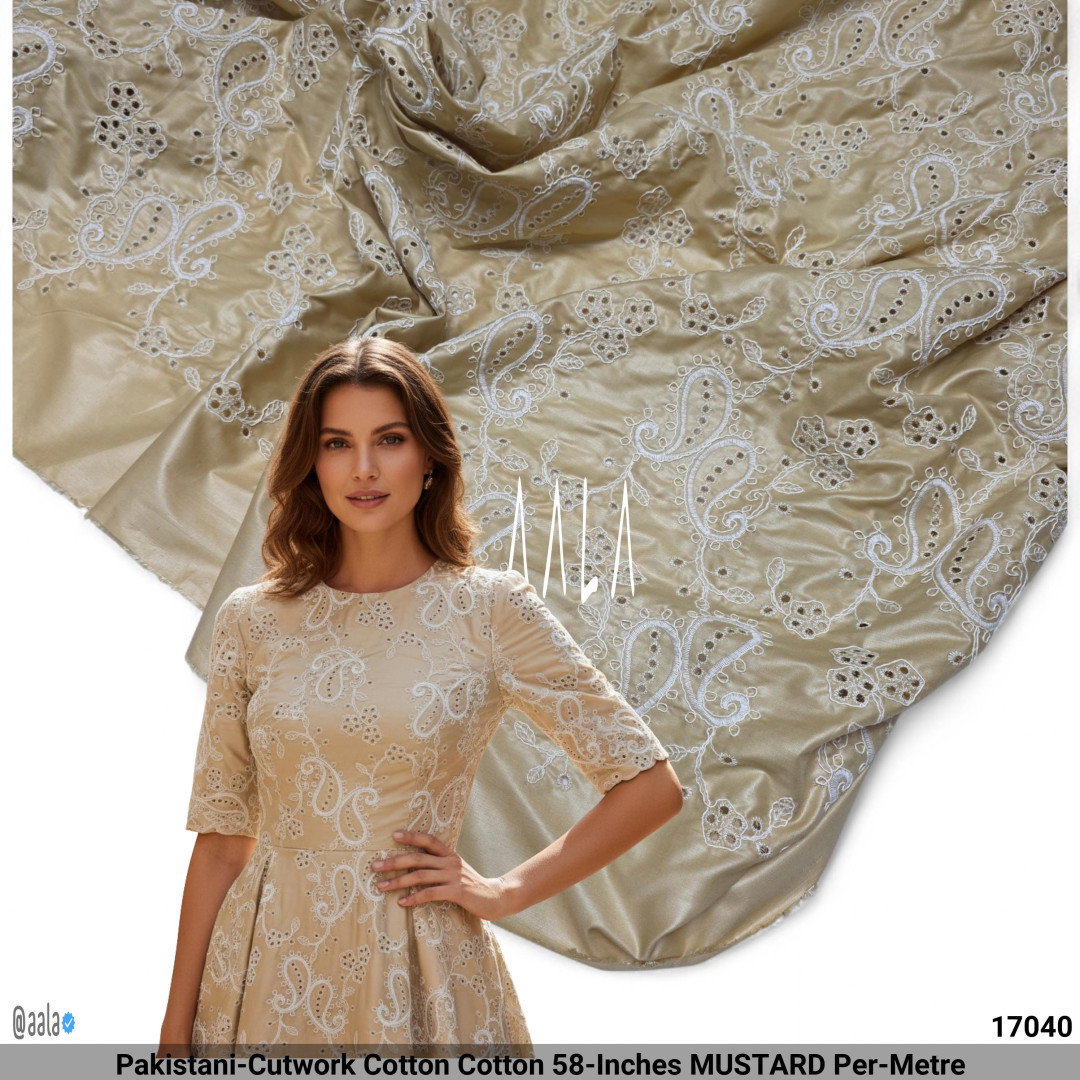 Pakistani-Cutwork Cotton Cotton 58-Inches MUSTARD Per-Metre