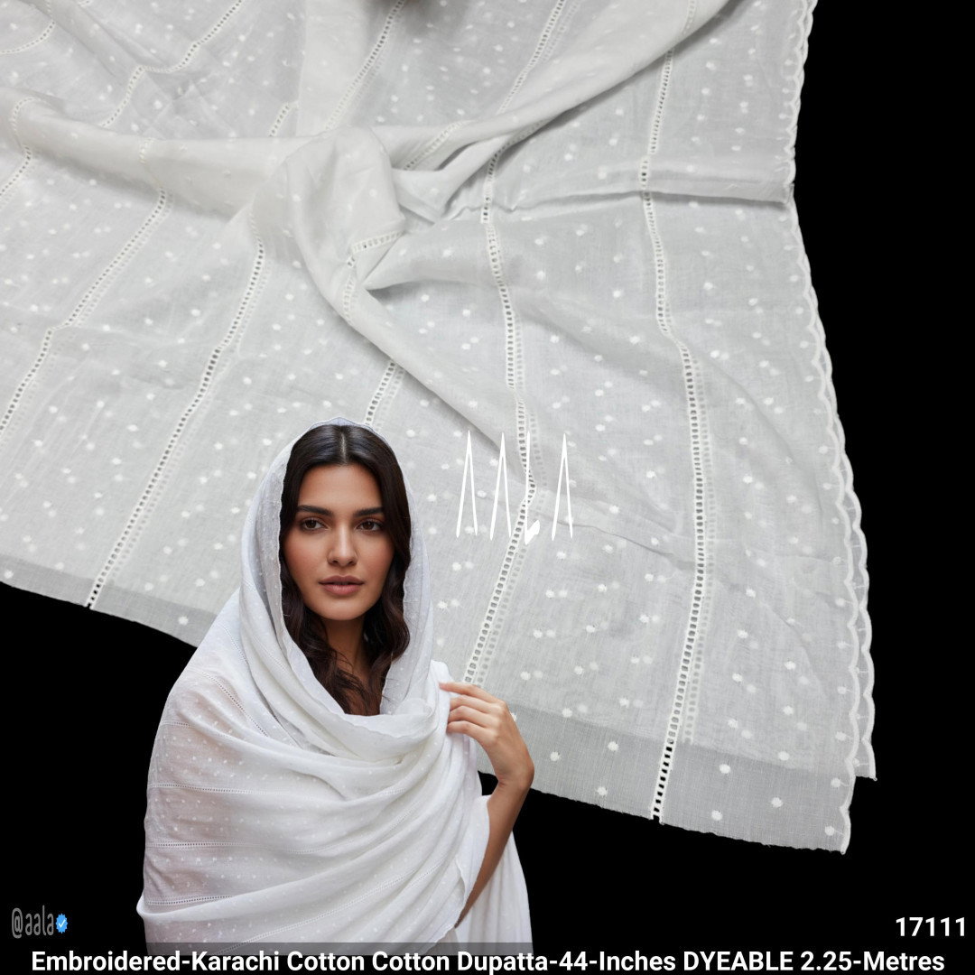 Embroidered-Karachi Cotton Cotton Dupatta-44-Inches DYEABLE 2.25-Metres
