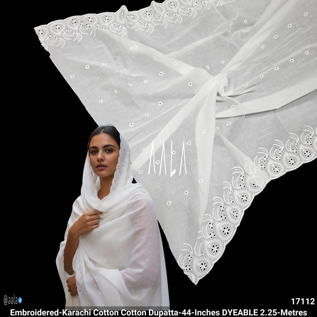 Embroidered-Karachi Cotton Cotton Dupatta-44-Inches DYEABLE 2.25-Metres
