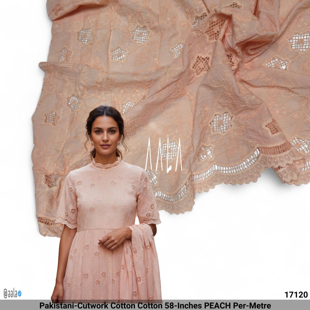 Pakistani-Cutwork Cotton Cotton 58-Inches PEACH Per-Metre