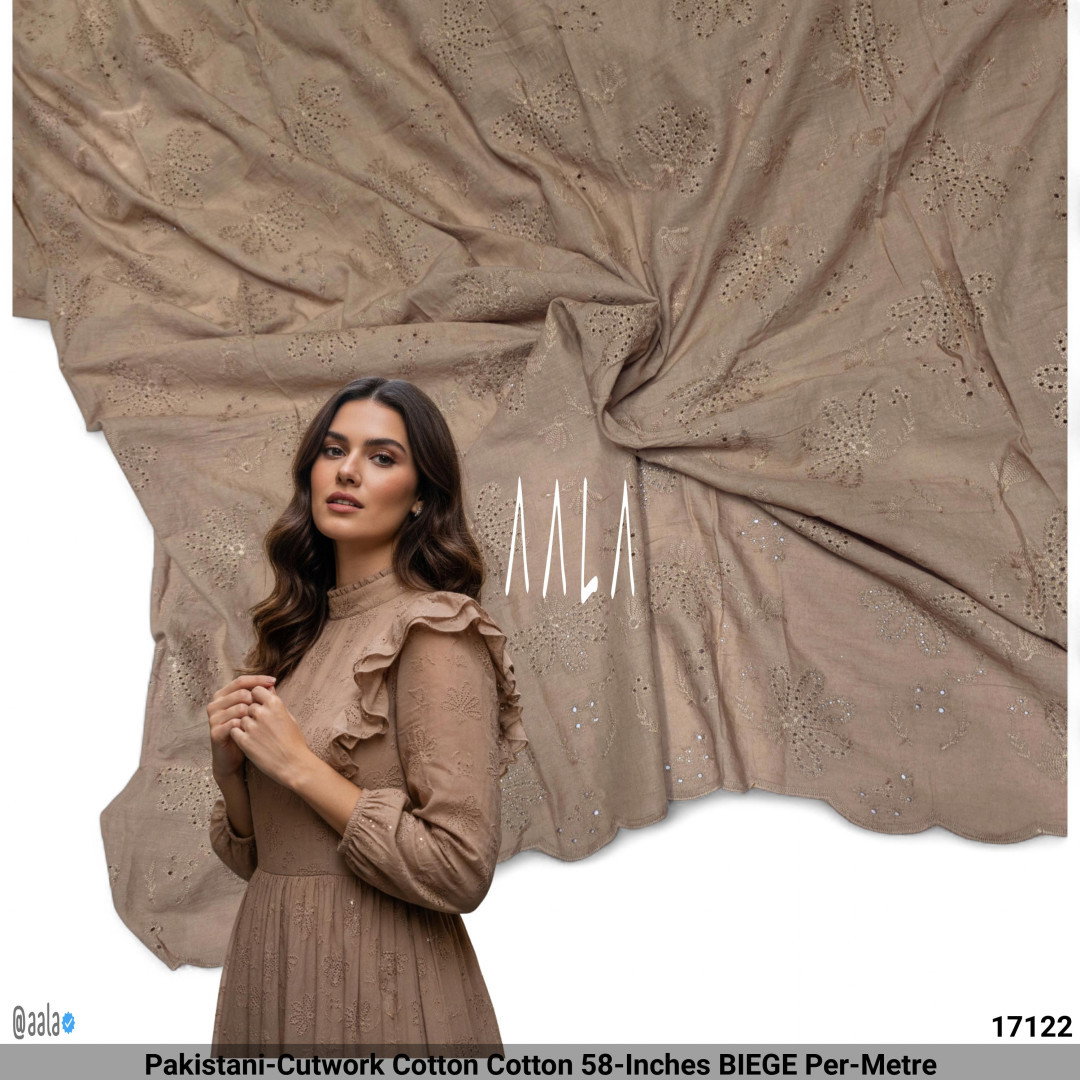 Pakistani-Cutwork Cotton Cotton 58-Inches BIEGE Per-Metre