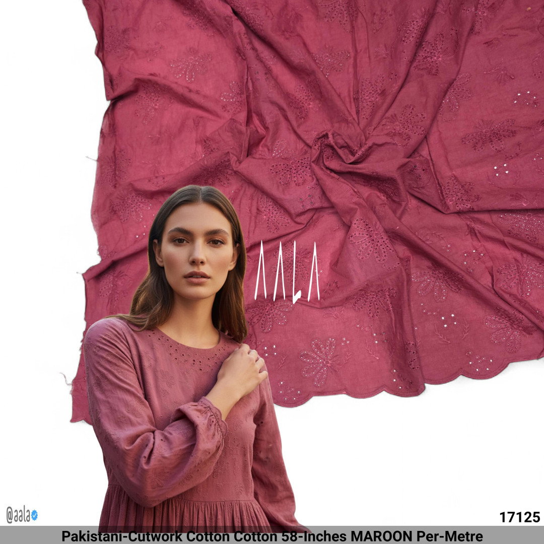 Pakistani-Cutwork Cotton Cotton 58-Inches MAROON Per-Metre