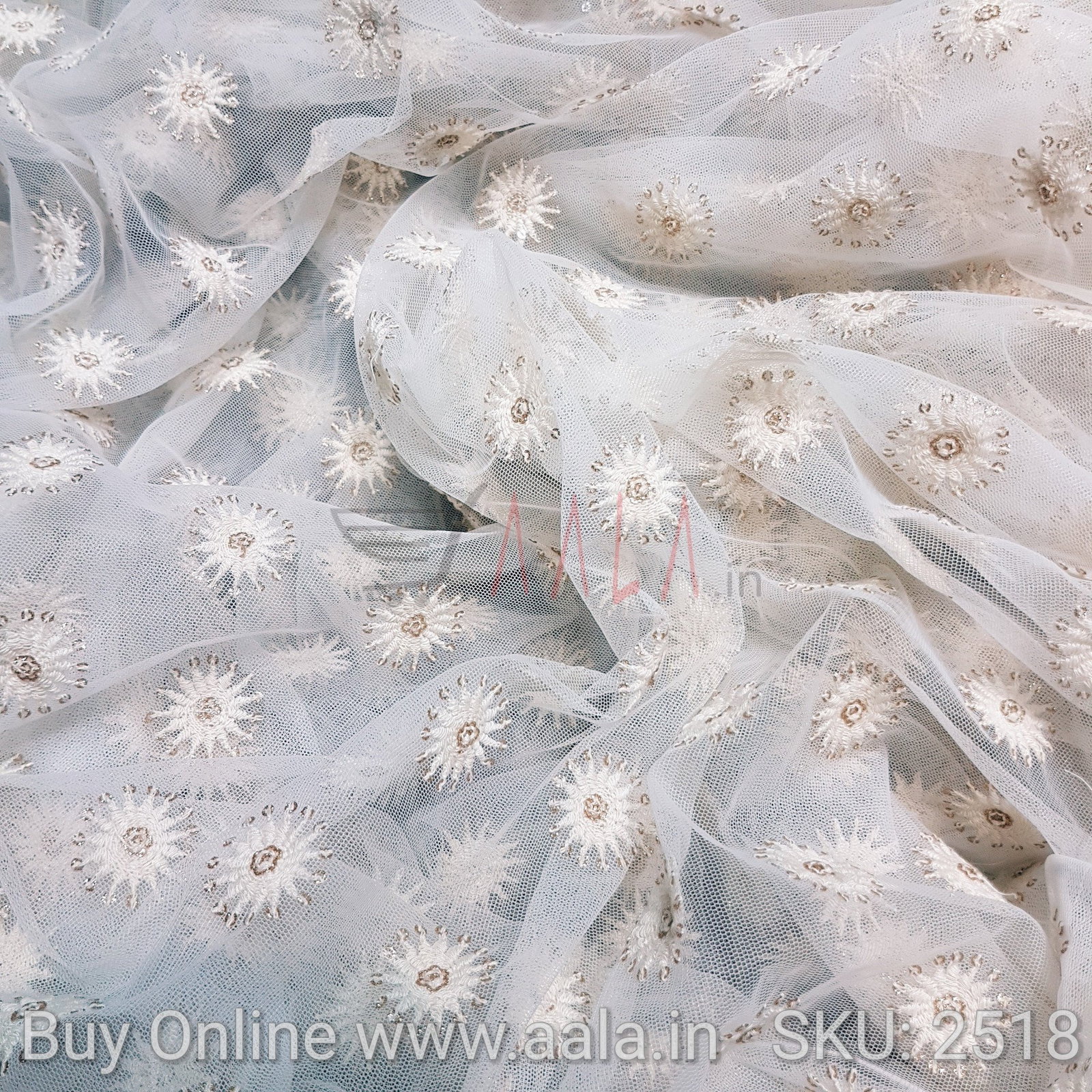 Embroidered Net Nylon 44 Inches Dyeable Per Metre 