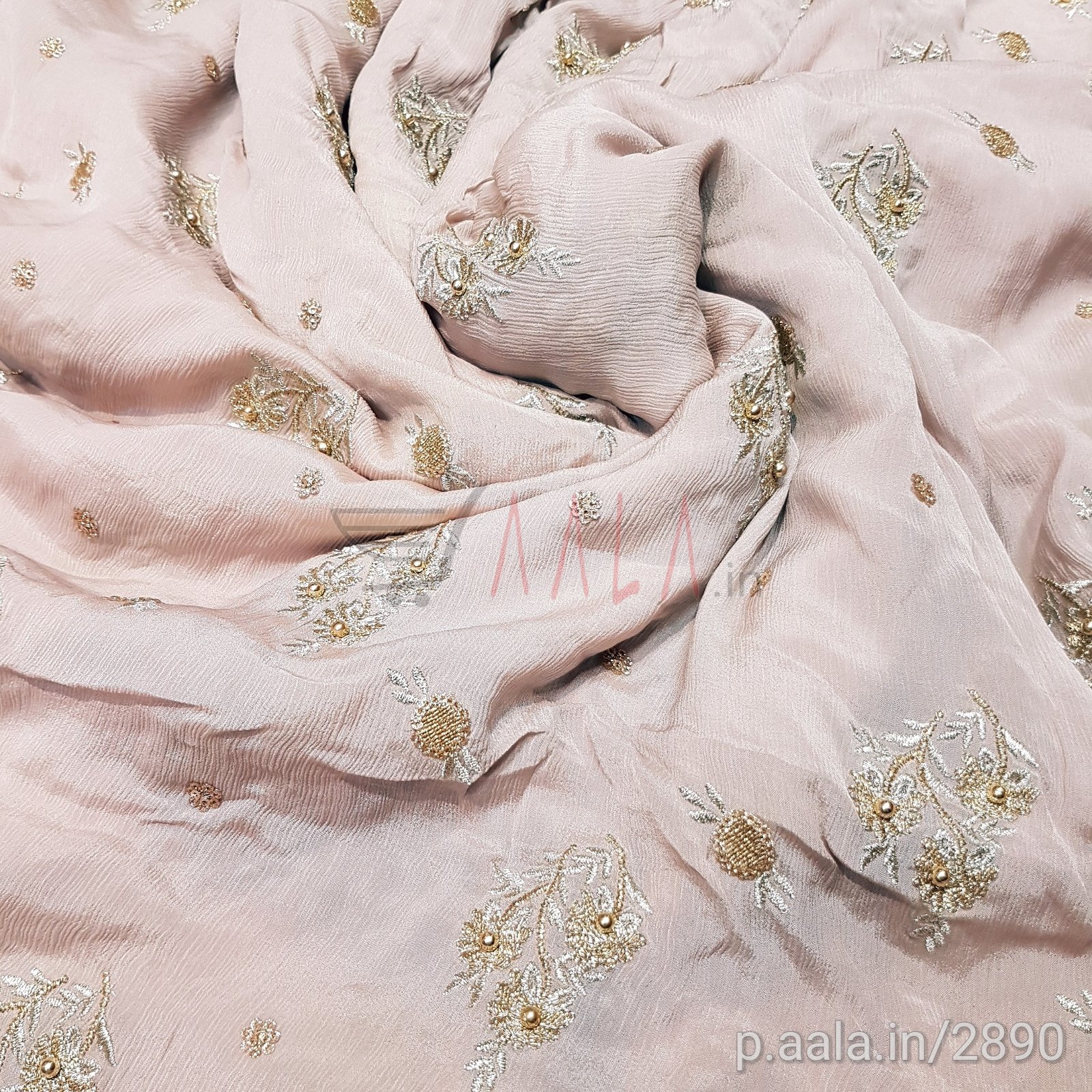 Hand Embroidered Crepe Chiffon Viscose 44 Inches Dyed Per Metre #2890