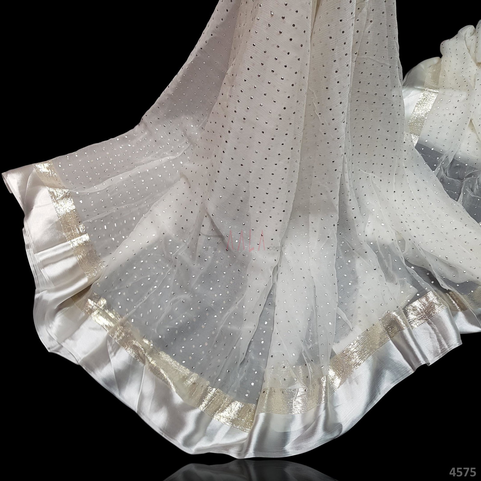 Border Mukaish Chiffon Viscose 44 Inches Dyeable Per Metre 