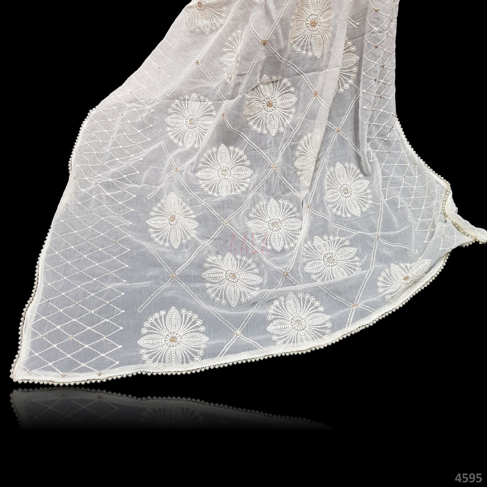 Embroidered Chiffon Dupatta 44 Inches Dyeable 2.50 Metres 