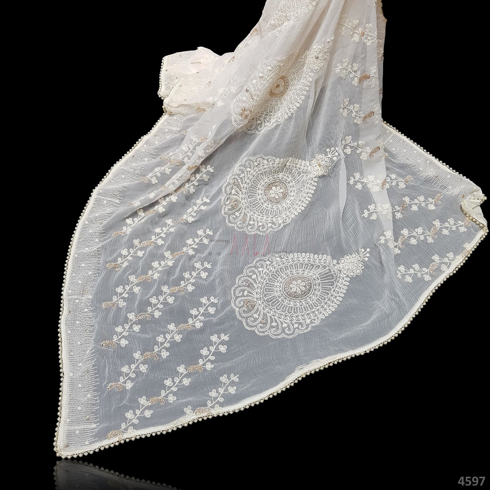 Embroidered Chiffon Dupatta 44 Inches Dyeable 2.50 Metres #4597