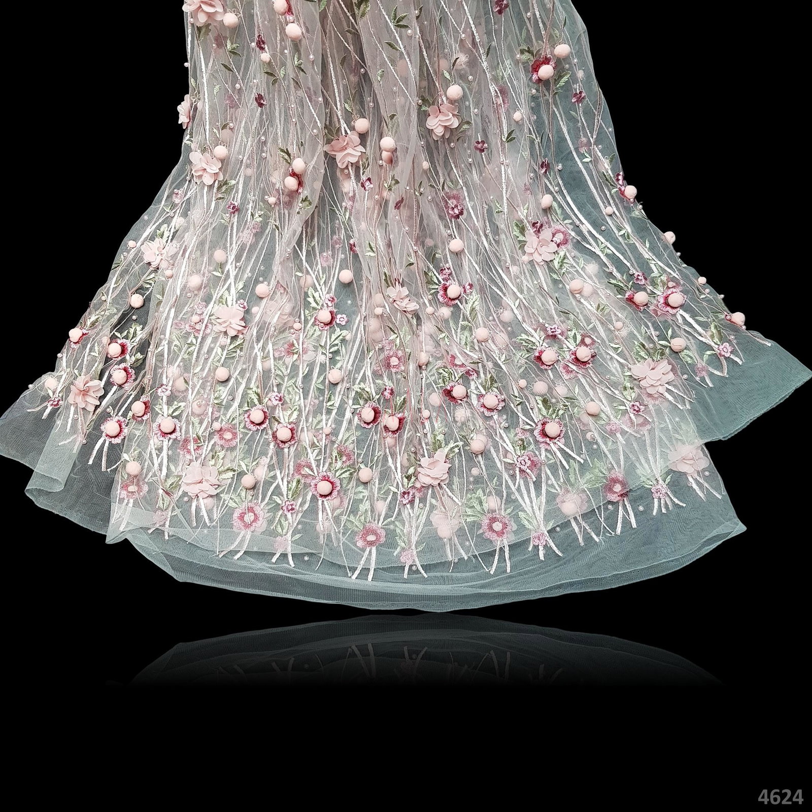 Embroidered Net Blend 52+ Inches Dyed Per Metre 